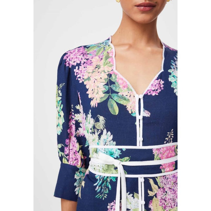 Augustine Embroidered Linen Viscose Dress | Navy Wisteria - Dress