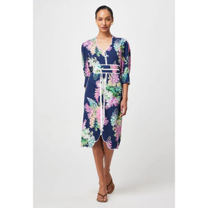 Augustine Embroidered Linen Viscose Dress | Navy Wisteria - Dress