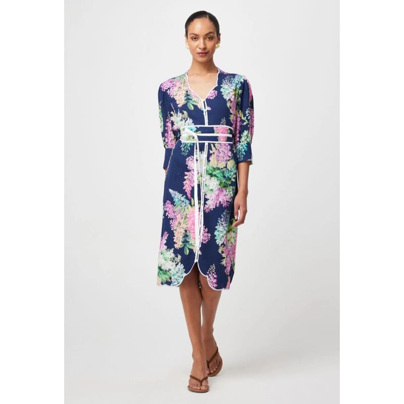 Augustine Embroidered Linen Viscose Dress | Navy Wisteria - Dress