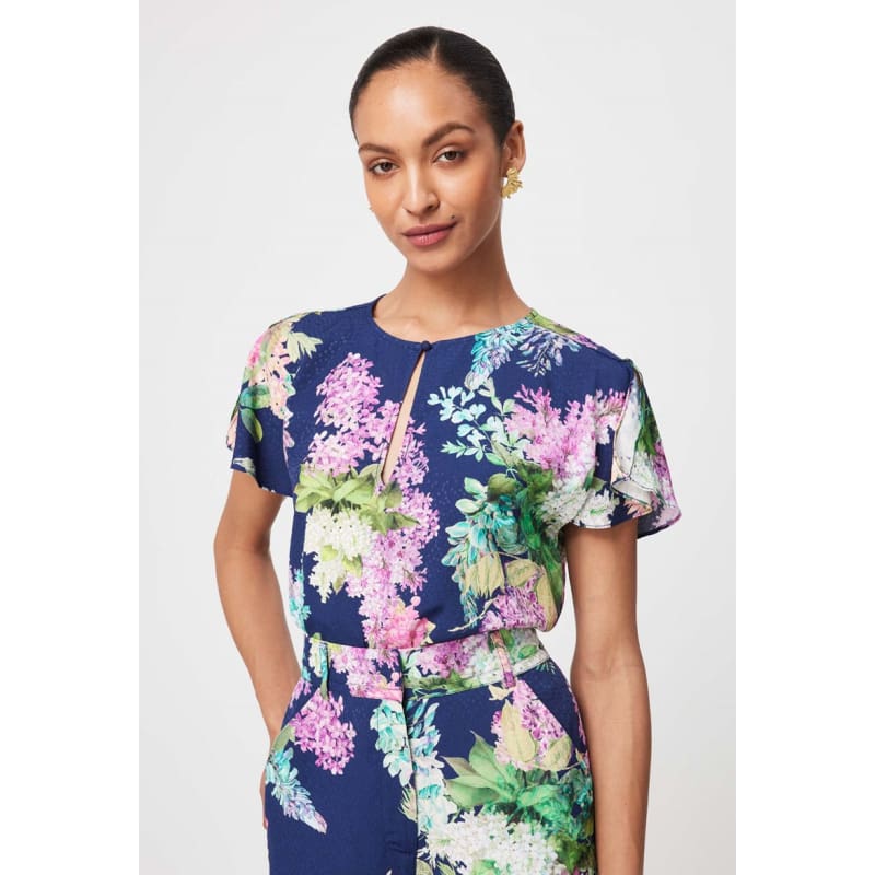 Augustine Waterfall Sleeve Viscose Top | Navy Wisteria - Tops