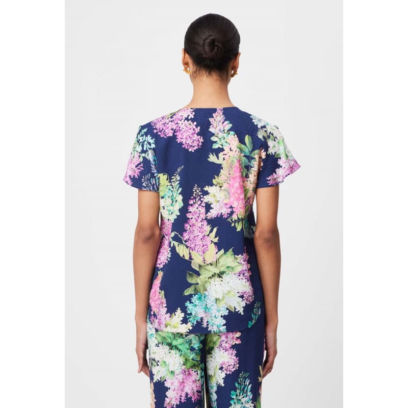 Augustine Waterfall Sleeve Viscose Top | Navy Wisteria - Tops