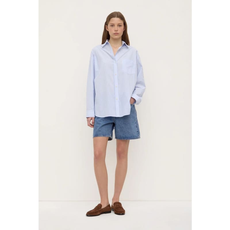 Avoca Stripe Long Sleeve Shirt | Blue & White Stripe - Tops