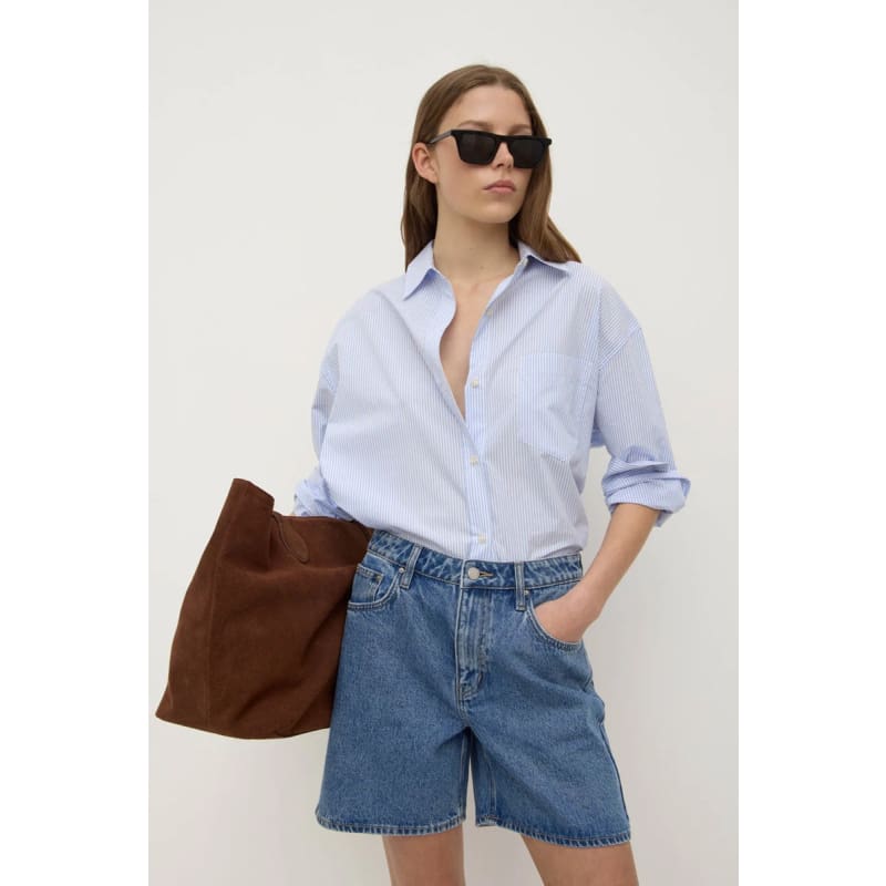 Avoca Stripe Long Sleeve Shirt | Blue & White Stripe - Tops
