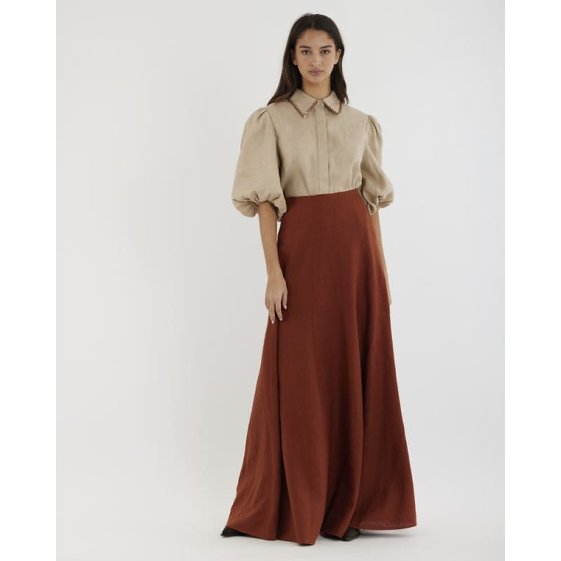 Beatice Linen Maxi Skirt | Terracotta - Bottoms