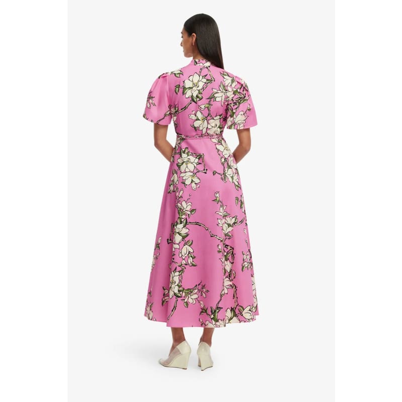Bianca Short Sleeve Midi Dress | Pink Magnolia Print - Dress