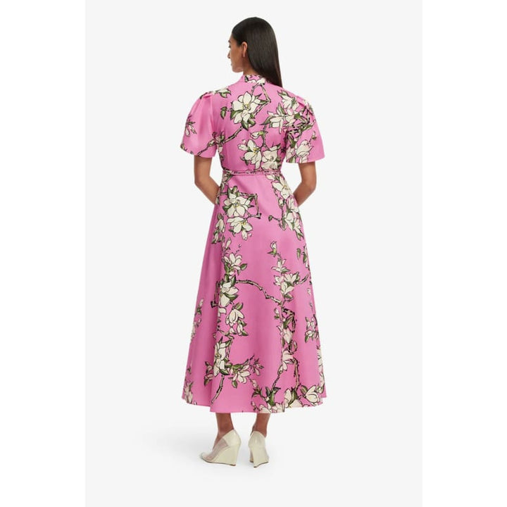 Bianca Short Sleeve Midi Dress | Pink Magnolia Print - Dress