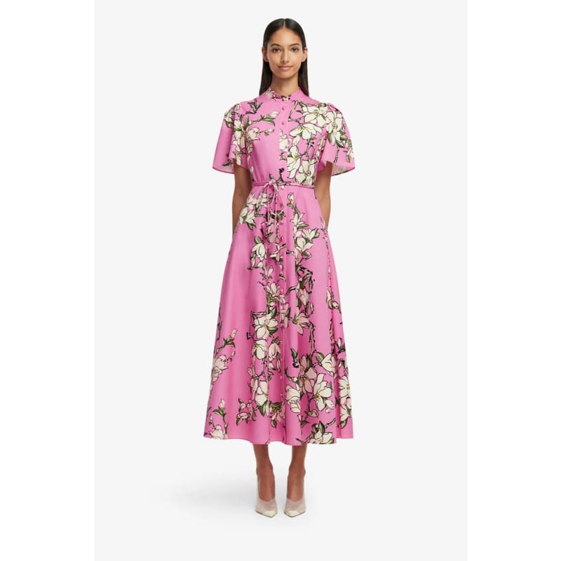 Bianca Short Sleeve Midi Dress | Pink Magnolia Print - Dress