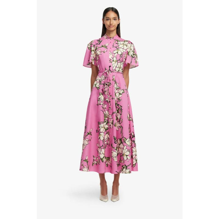 Bianca Short Sleeve Midi Dress | Pink Magnolia Print - Dress