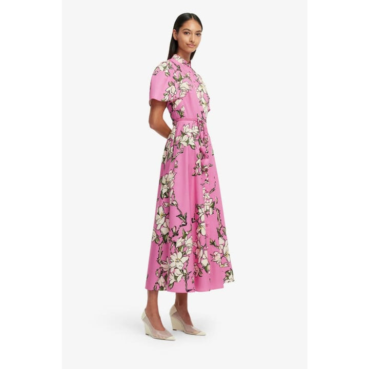 Bianca Short Sleeve Midi Dress | Pink Magnolia Print - Dress