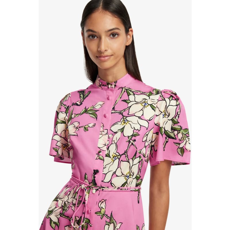Bianca Short Sleeve Midi Dress | Pink Magnolia Print - Dress