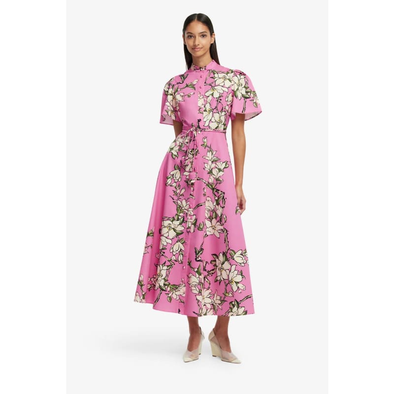 Bianca Short Sleeve Midi Dress | Pink Magnolia Print - Dress