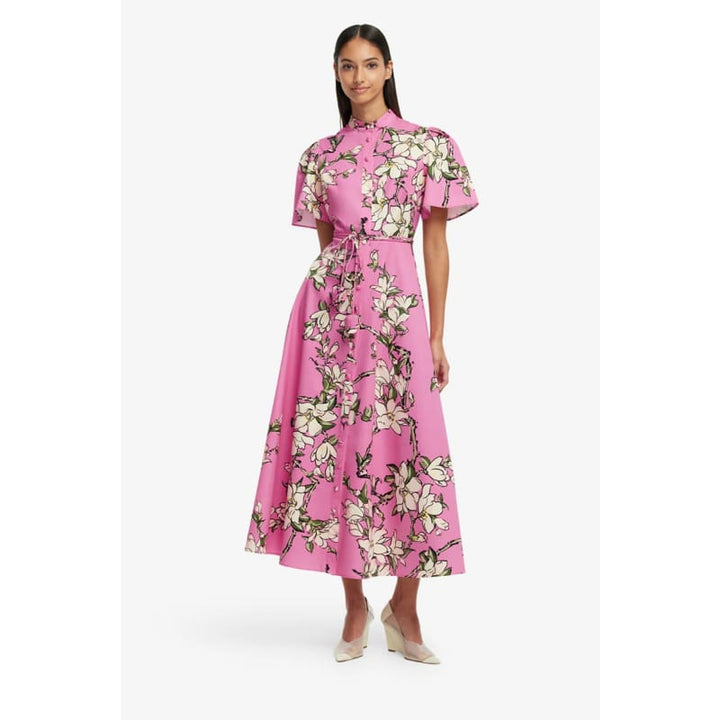 Bianca Short Sleeve Midi Dress | Pink Magnolia Print - Dress