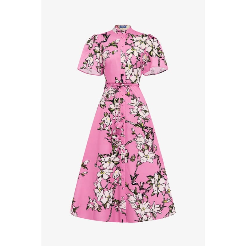 Bianca Short Sleeve Midi Dress | Pink Magnolia Print - Dress