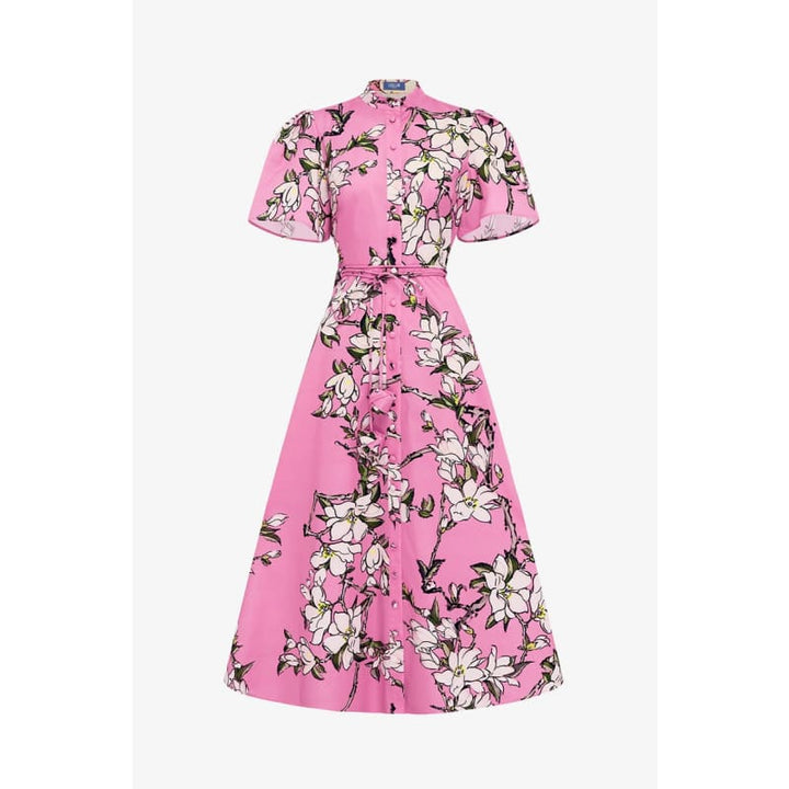 Bianca Short Sleeve Midi Dress | Pink Magnolia Print - Dress