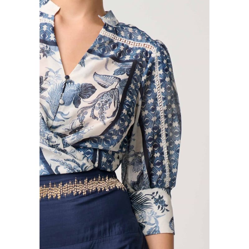 Bijou Cotton Silk Shirt | Ink Fle Print - Tops