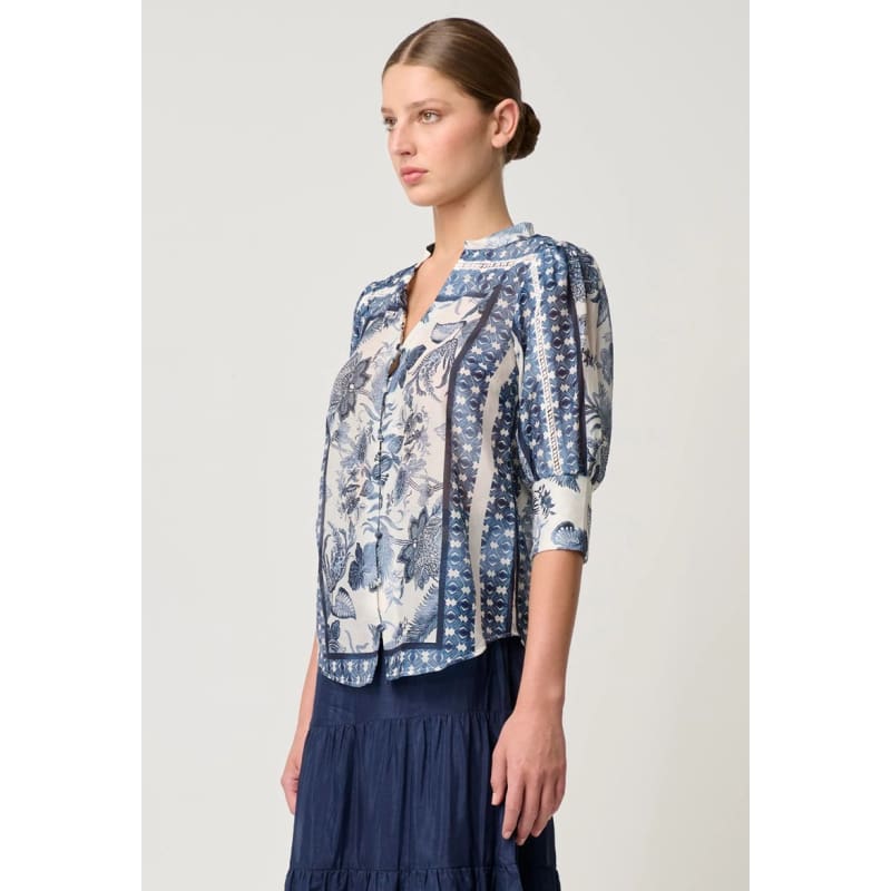 Bijou Cotton Silk Shirt | Ink Fle Print - Tops