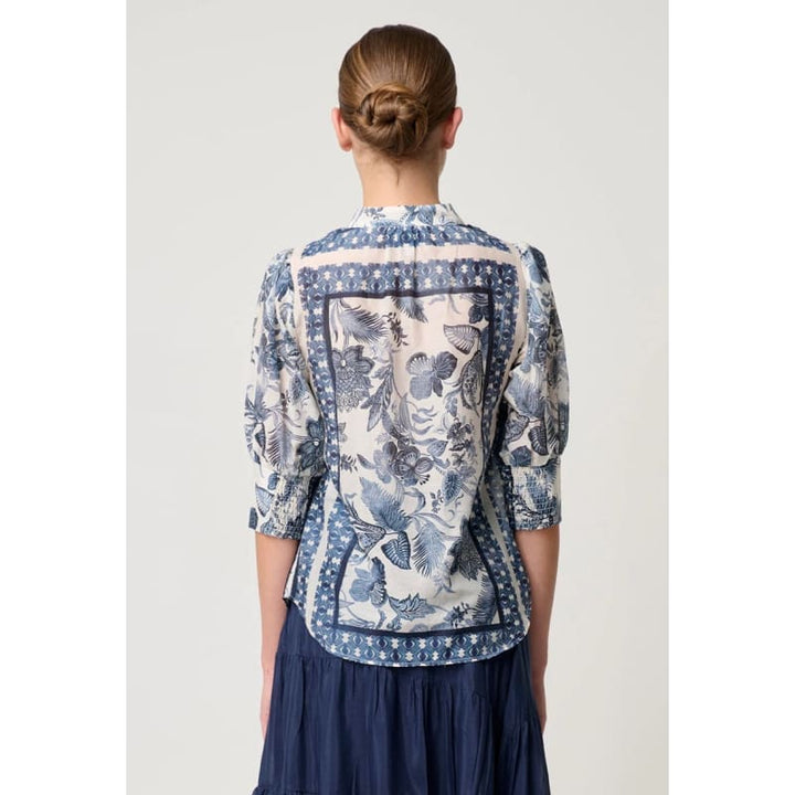 Bijou Cotton Silk Shirt | Ink Fle Print - Tops