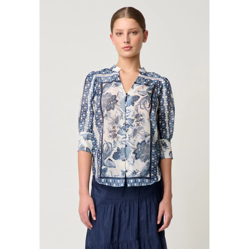 Bijou Cotton Silk Shirt | Ink Fle Print - Tops