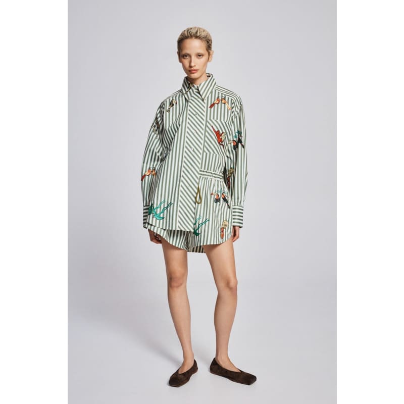 Bisou Embroidered Long Sleeve Shirt - Tops