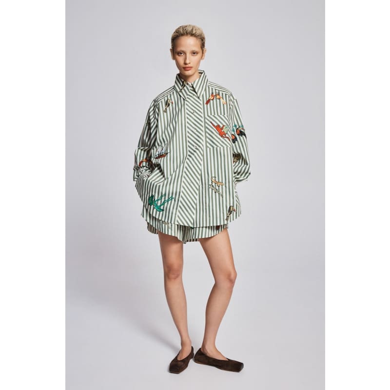 Bisou Embroidered Long Sleeve Shirt - Tops