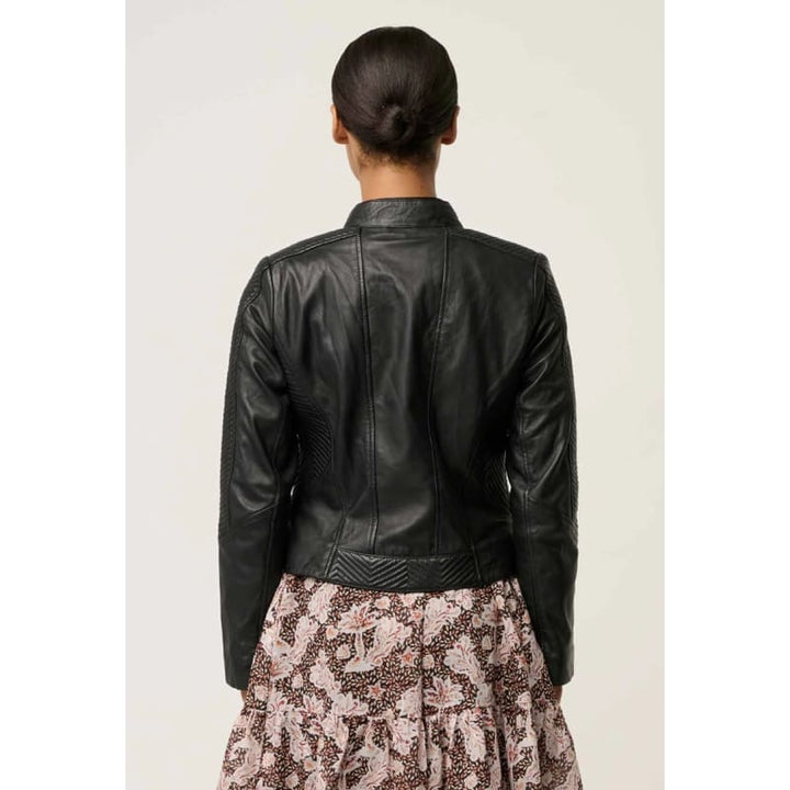 Blaire Leather Herringbone Stitch Detail Jacket | Black - Jackets