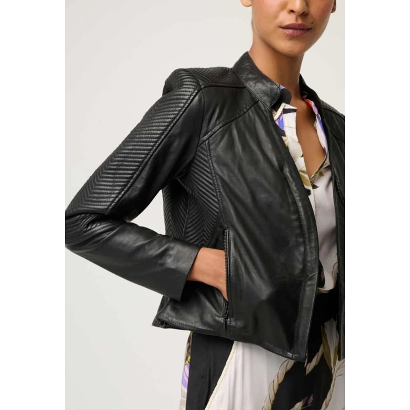 Blaire Leather Herringbone Stitch Detail Jacket | Black - Jackets