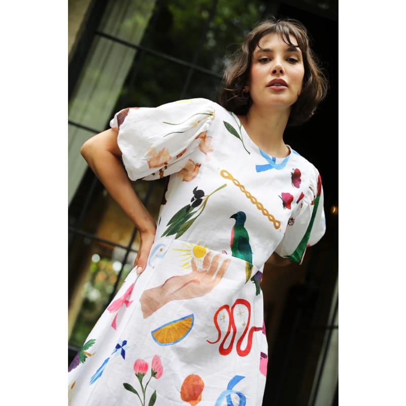 Boheme Linen Midi Dress | White - Dress