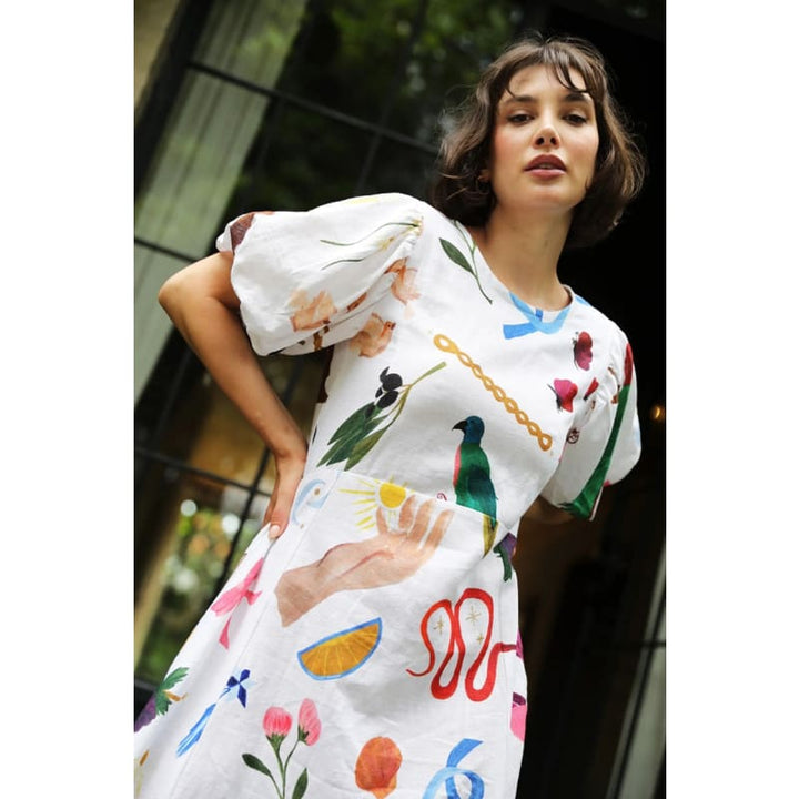Boheme Linen Midi Dress | White - Dress