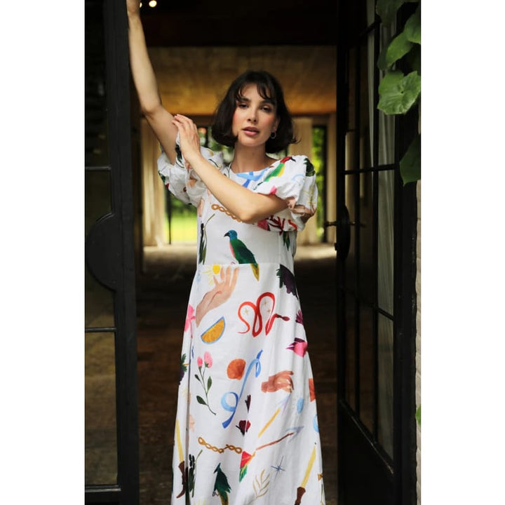 Boheme Linen Midi Dress | White - Dress