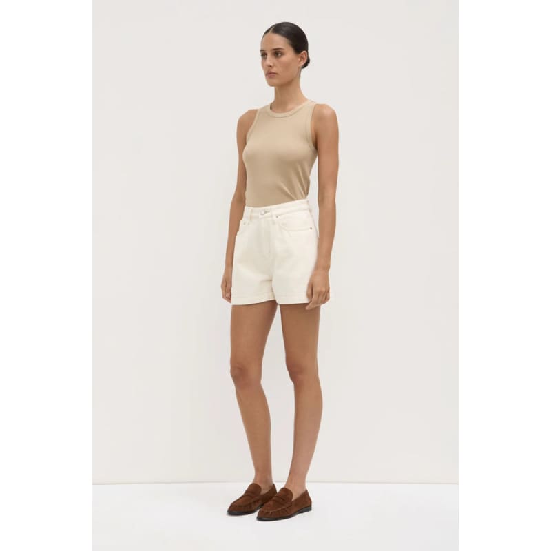 Boxy Denim Short | Ecru - Bottoms