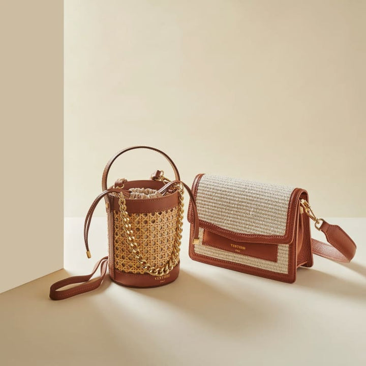 Brittney Rattan Bucket Bag | Tan - Accessories