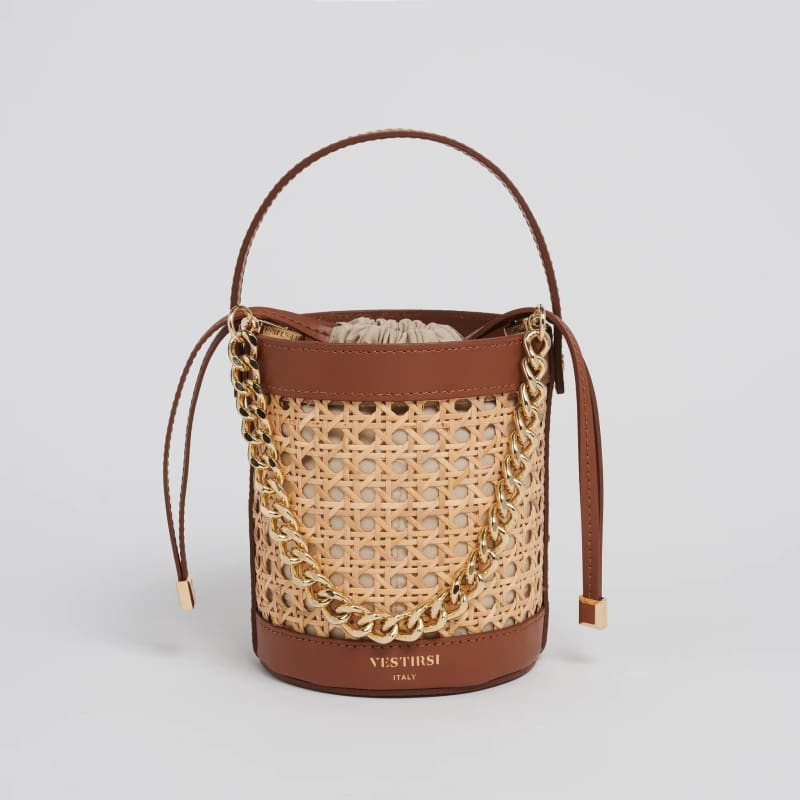 Brittney Rattan Bucket Bag | Tan - Accessories