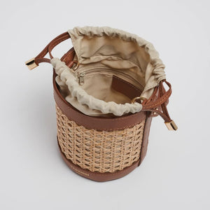 Brittney Rattan Bucket Bag | Tan - Accessories
