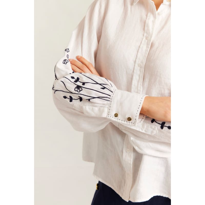 Calla Shirt | White & Navy - Tops