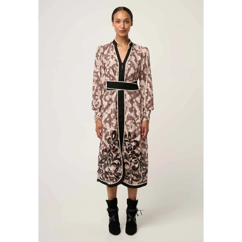 Camille Viscose Linen Embroidered Dress | Russet Palm - Dress