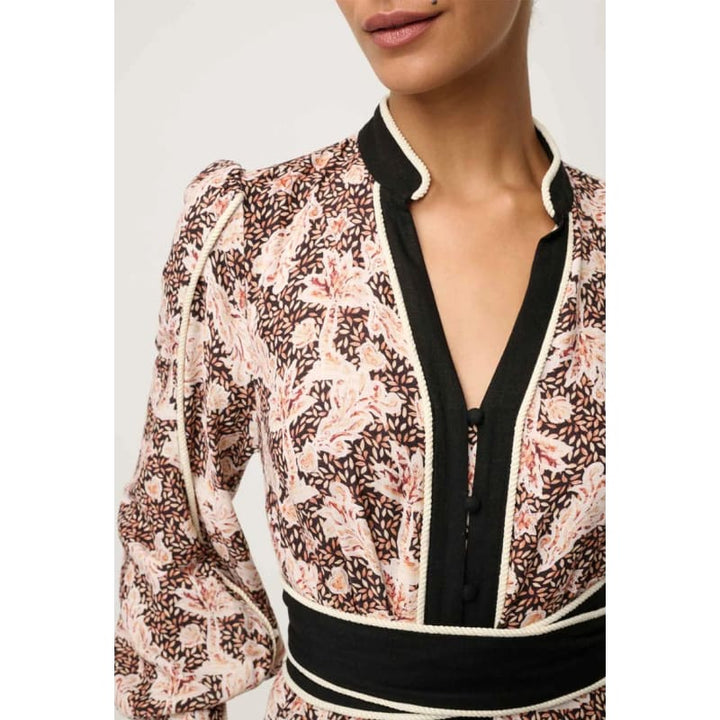 Camille Viscose Linen Embroidered Dress | Russet Palm - Dress