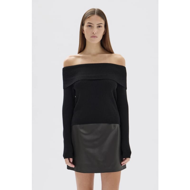 Cari Off Shoulder Merino Wool Top | Black - Tops