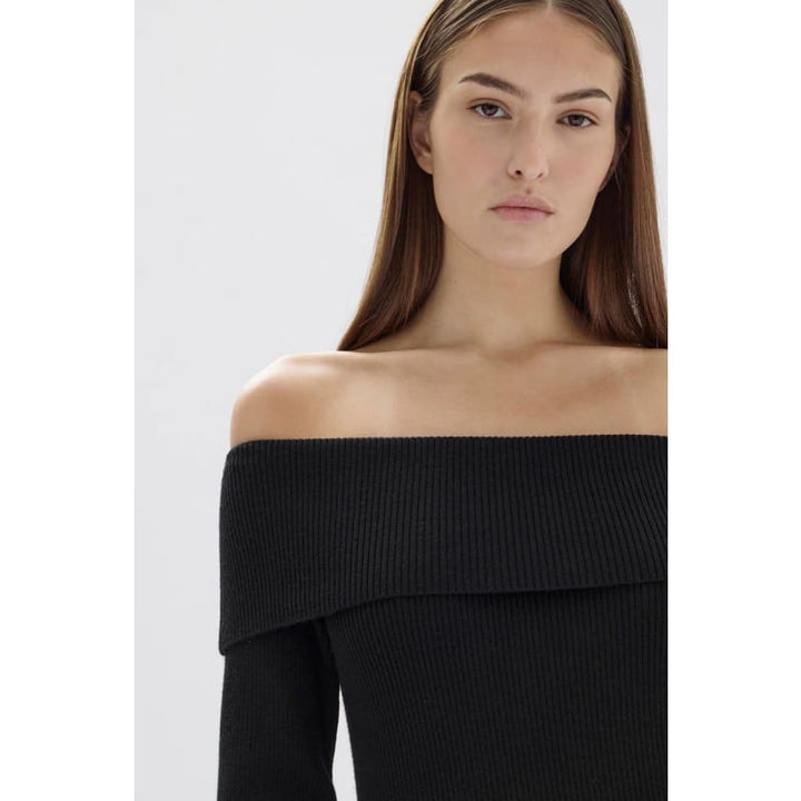 Cari Off Shoulder Merino Wool Top | Black - Tops