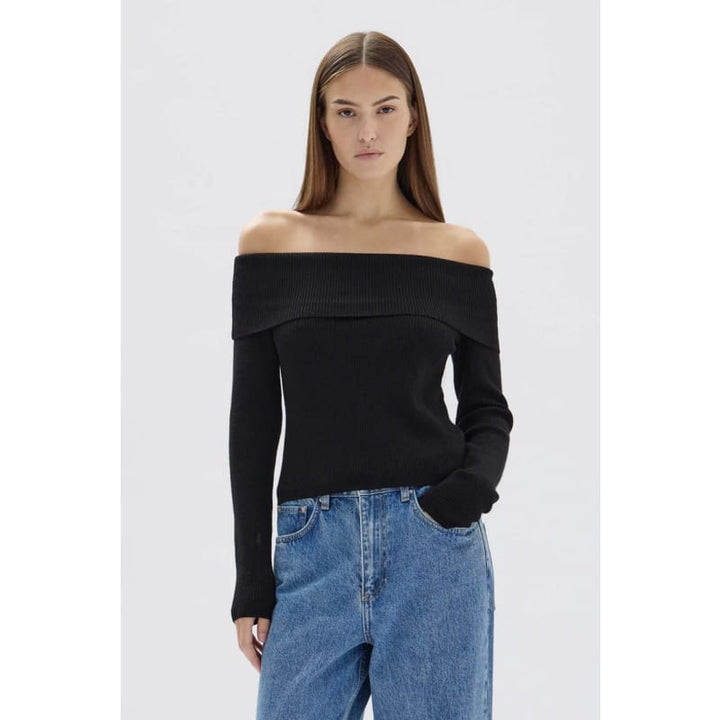 Cari Off Shoulder Merino Wool Top | Black - Tops