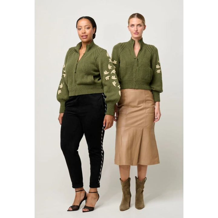 Carmela Embroidered Knitted Bomber | Oliva - Jackets