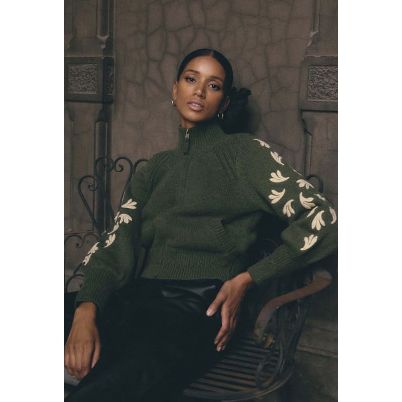 Carmela Embroidered Knitted Bomber | Oliva - Jackets