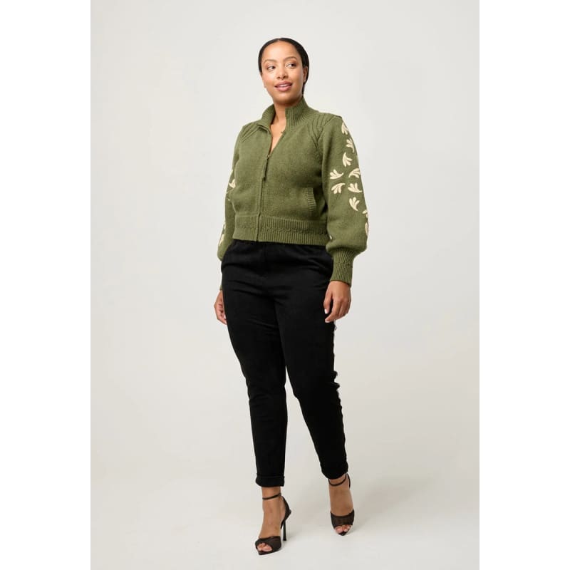 Carmela Embroidered Knitted Bomber | Oliva - Jackets