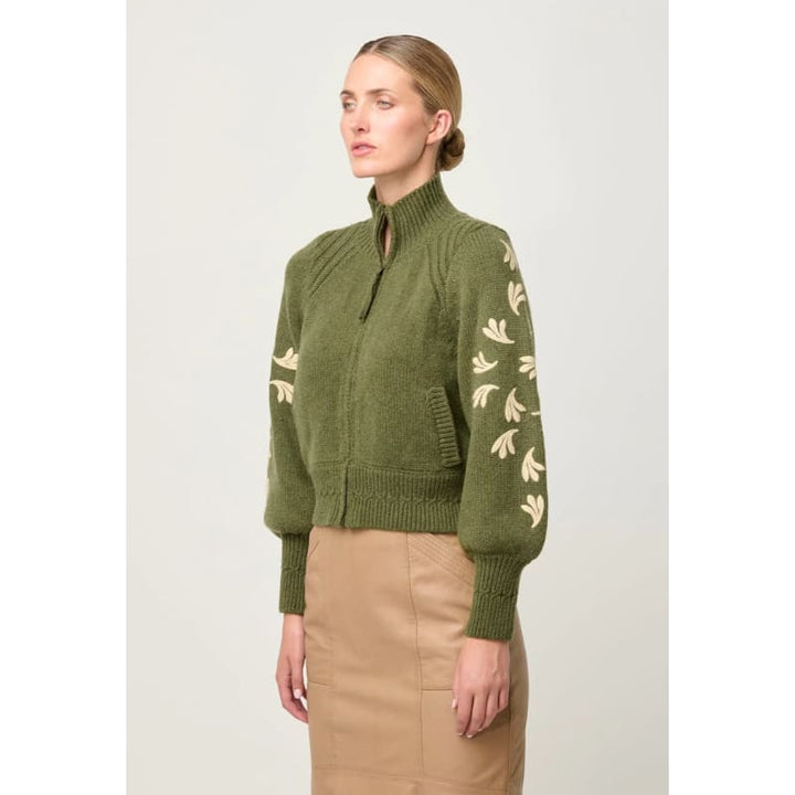Carmela Embroidered Knitted Bomber | Oliva - Jackets