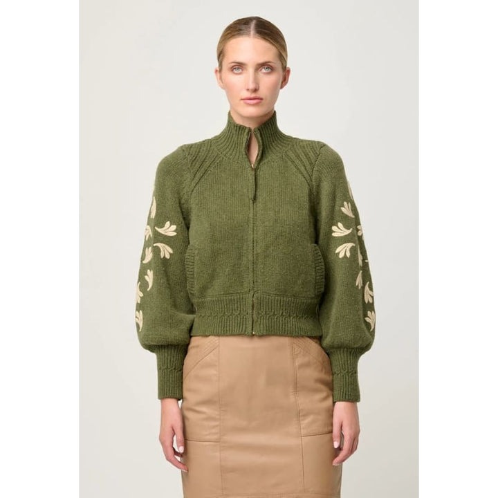 Carmela Embroidered Knitted Bomber | Oliva - Jackets