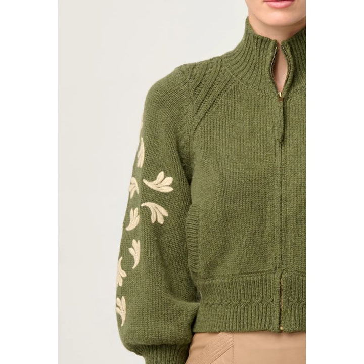 Carmela Embroidered Knitted Bomber | Oliva - Jackets