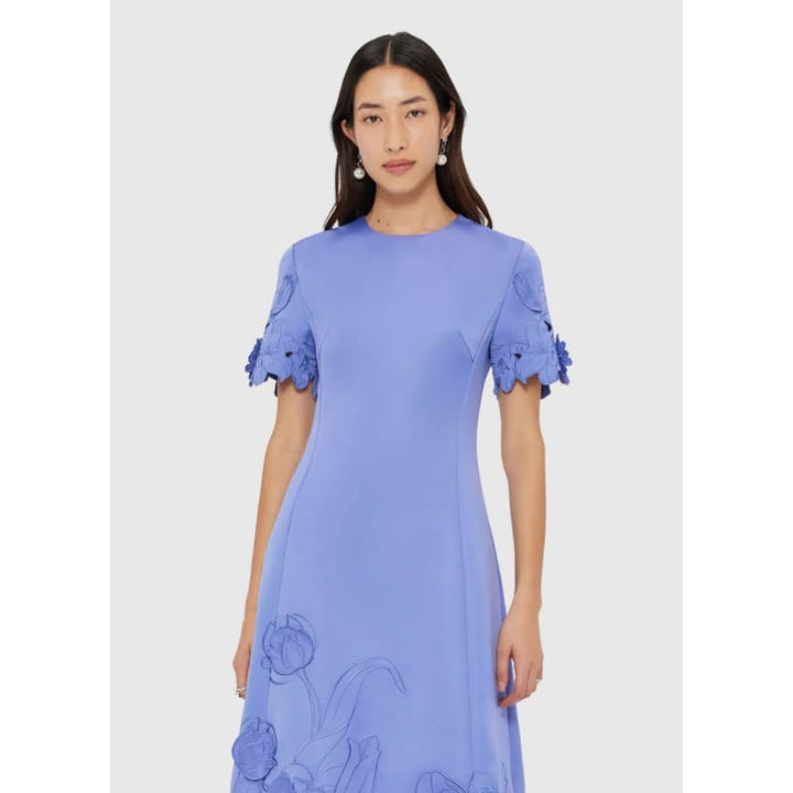 Caroline Applique Short Sleeve Midi Dress | Moonlight - Dress