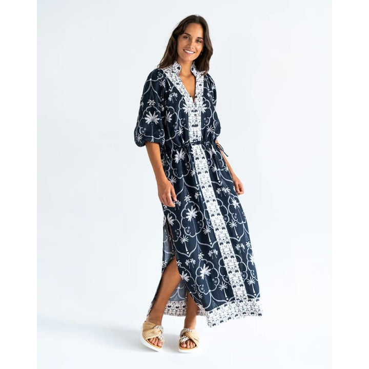 Cascada Dress | Navy & White Palm - Dress