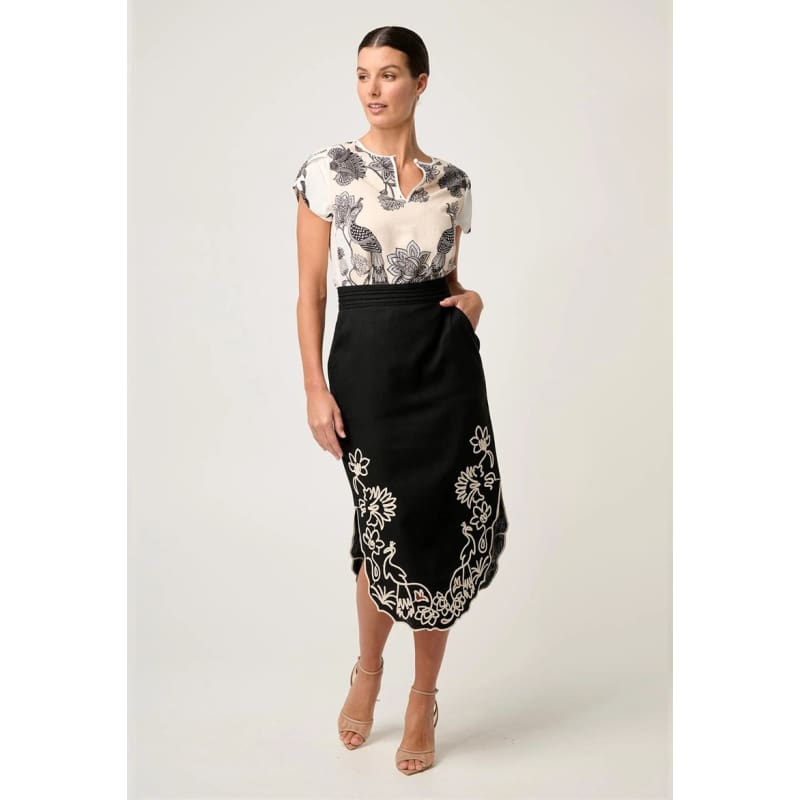 Cascadia Embroidered Linen Viscose Skirt | Black Bottoms