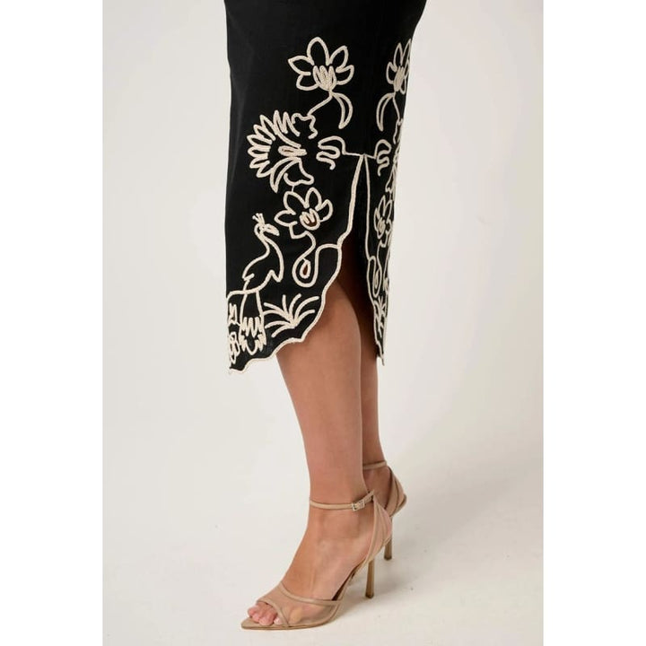 Cascadia Embroidered Linen Viscose Skirt | Black Bottoms