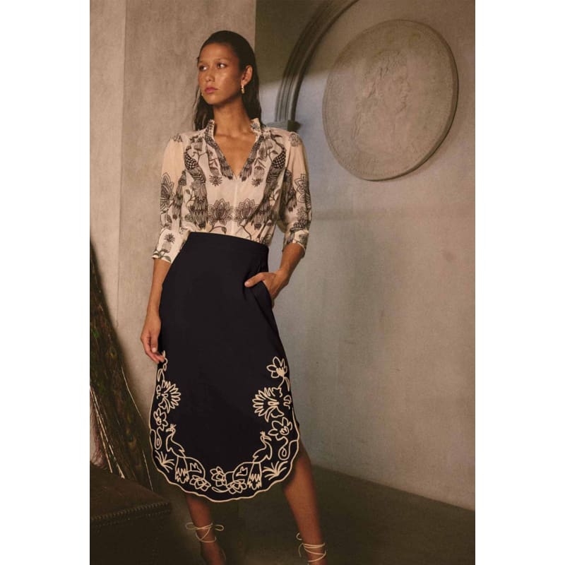 Cascadia Embroidered Linen Viscose Skirt | Black Bottoms